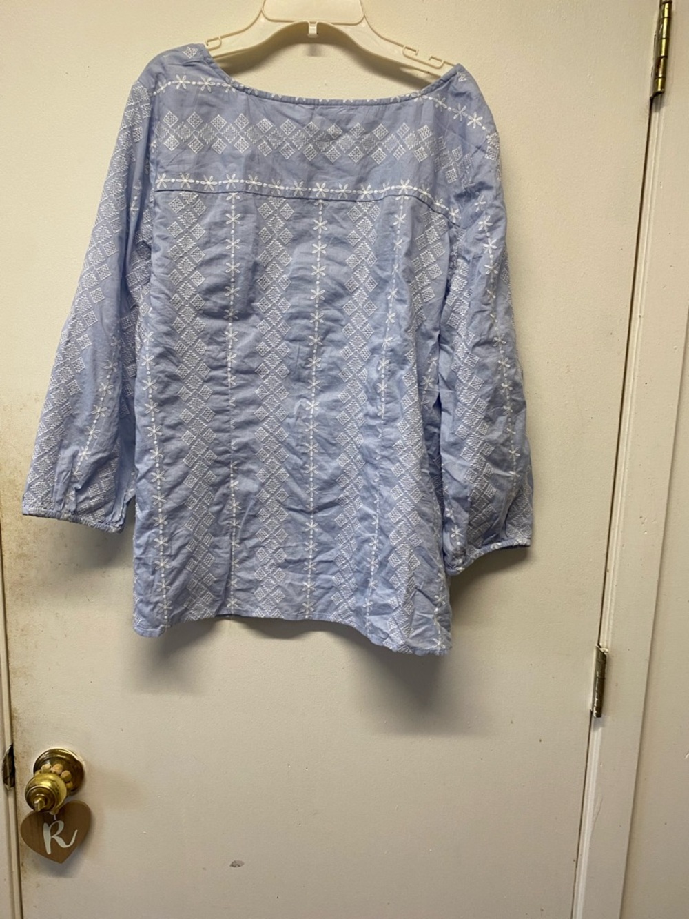 Talbots Light Blue Embroidered Cotton Blouse
